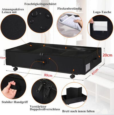 JUPELI 2 Stück Unterbettkommode mit Rollen, 50L Faltbare Unterbett Aufbewahrungsbox, Bettkasten Aufb