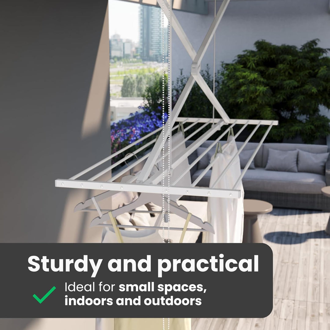 Foxydry Mini Deckenständer, vertikaler Wäscheständer, zusammenklappbar in Aluminium und Stahl 128x54