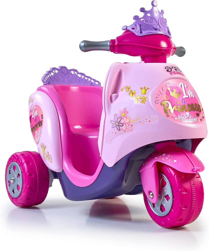 FEBER - Scooty Little Princess, 6V rosa Elektroroller und Aufsitzmobile mit Prinzessinnendesign, mit
