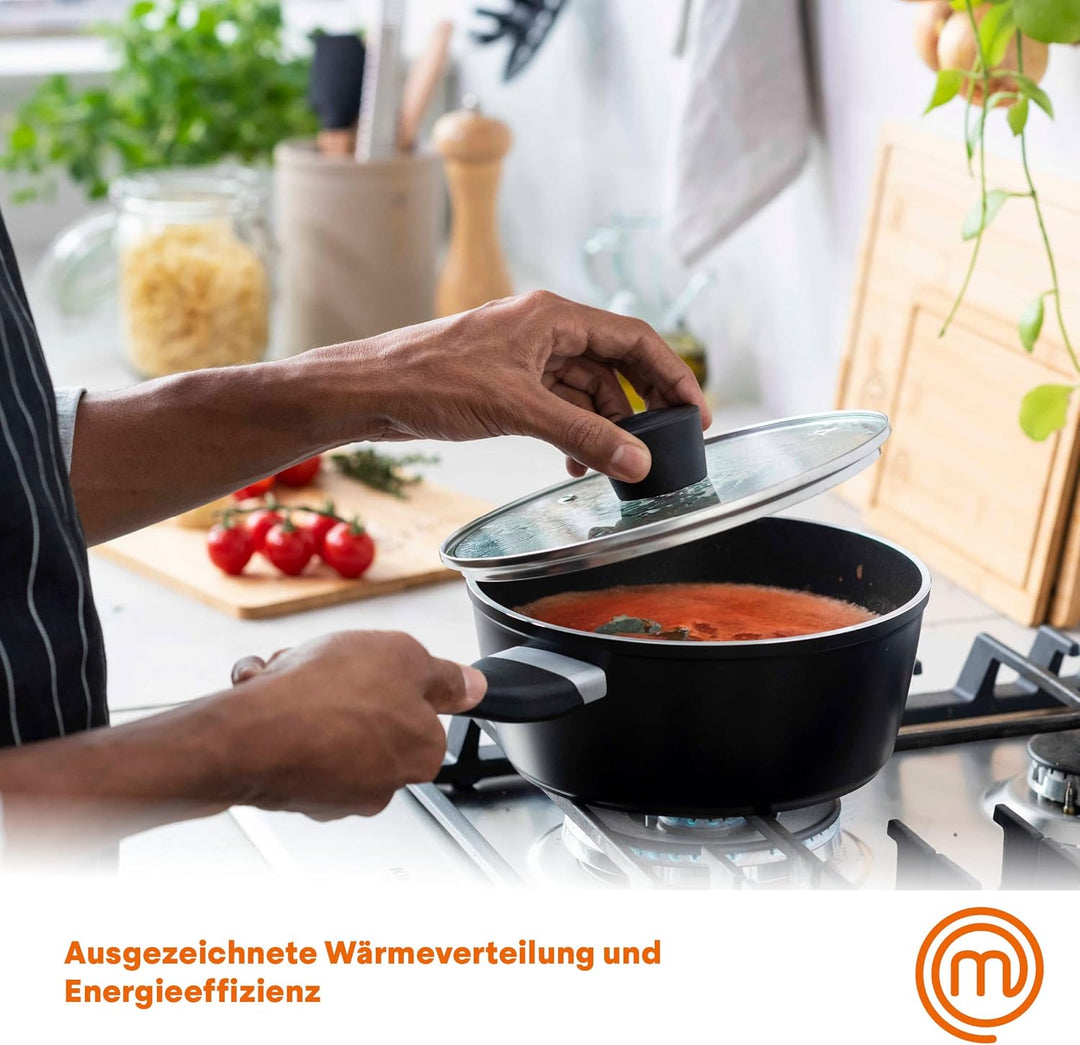 MasterChef Saucentopf, Antihaftbeschichtung, Ergonomische Griffe, Inkl. Glasdeckel, Geeignet für all