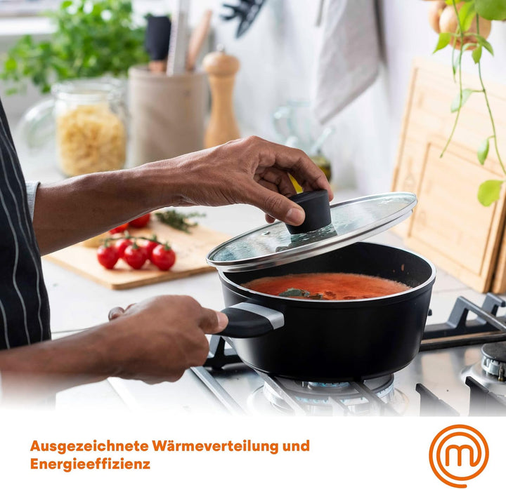 MasterChef Saucentopf, Antihaftbeschichtung, Ergonomische Griffe, Inkl. Glasdeckel, Geeignet für all