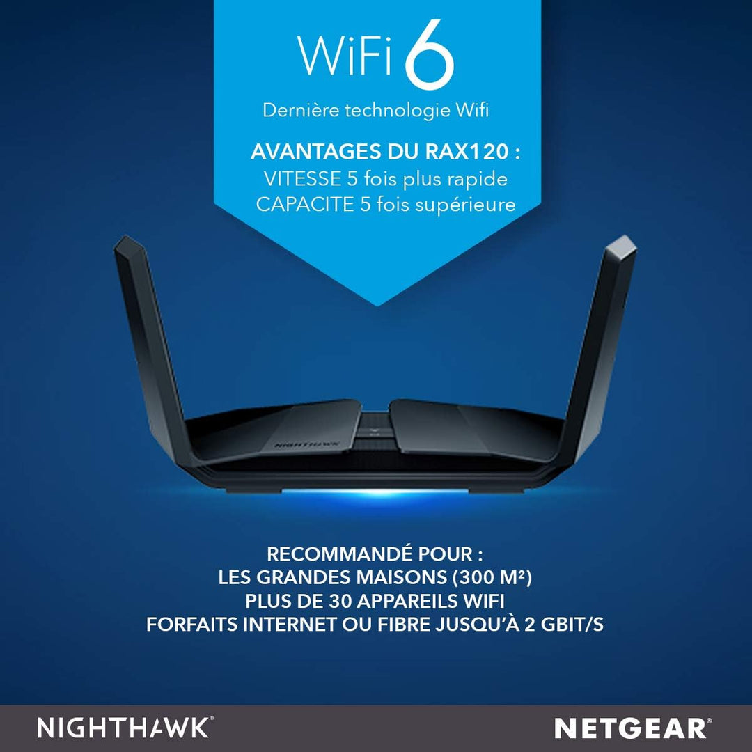 NETGEAR RAX120 WiFi 6 Router AX6000 (12 Streams mit bis zu 6 GBit/s, Nighthawk WLAN Router Abdeckung