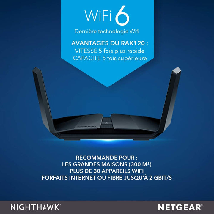 NETGEAR RAX120 WiFi 6 Router AX6000 (12 Streams mit bis zu 6 GBit/s, Nighthawk WLAN Router Abdeckung