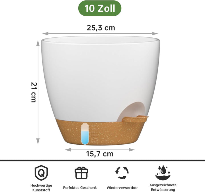 ZMTECH 25 cm Pflanztöpfe mit Bewässerungslippe Selbstbewässernde Pflanztöpfe mit Abflusslöchern und
