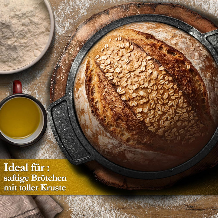 Mini Gusseisen Brotbackform Set–6x 300 ml Brotbacktopf mit Deckel–eingebrannte Mini Dutch Oven zum B