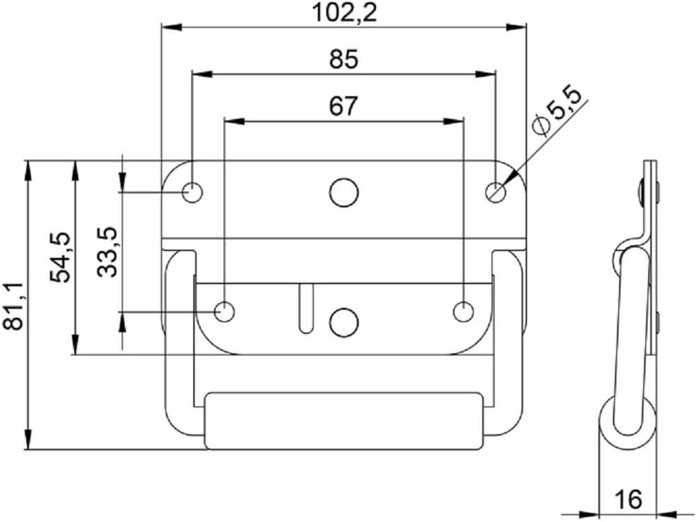 Adam Hall Hardware 3412 M4 AH - 4er Set Klappgriff/Kistengriff gefedert silber 4-Loch