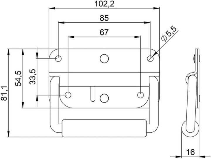Adam Hall Hardware 3412 M4 AH - 4er Set Klappgriff/Kistengriff gefedert silber 4-Loch