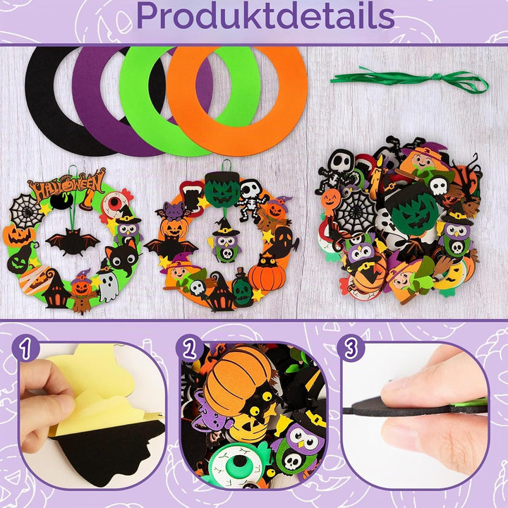 Benjia Halloween-Filzkranz- und Ornamente-Bastelset für Kinder (2502), 4 Stück Halloween-2, Hallowee