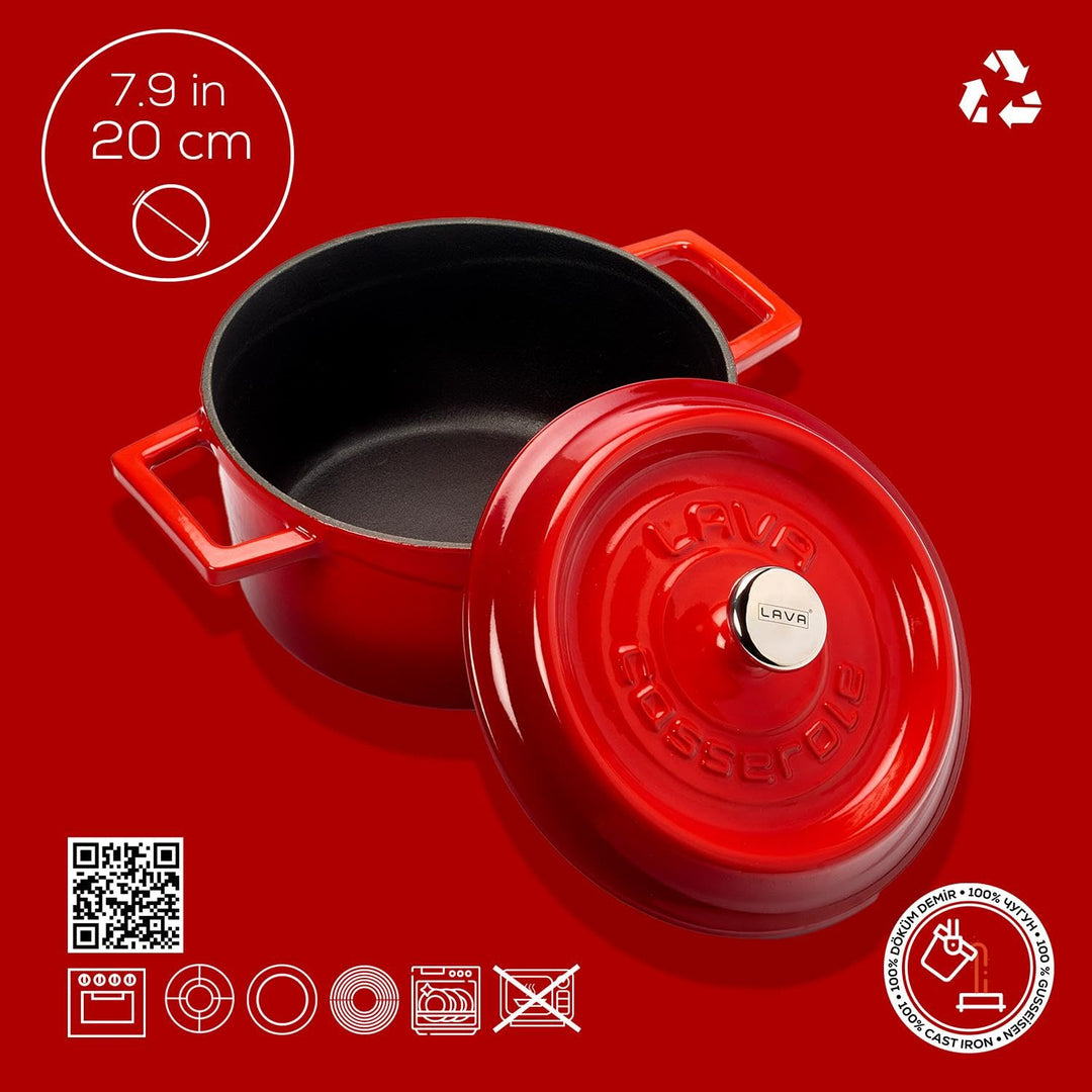 Lava Cooking CASSEROLE ROND 200 MM 2.60 LTR LVYTC20K2R RED/BLACK Rot/Schwarz, Rot/Schwarz