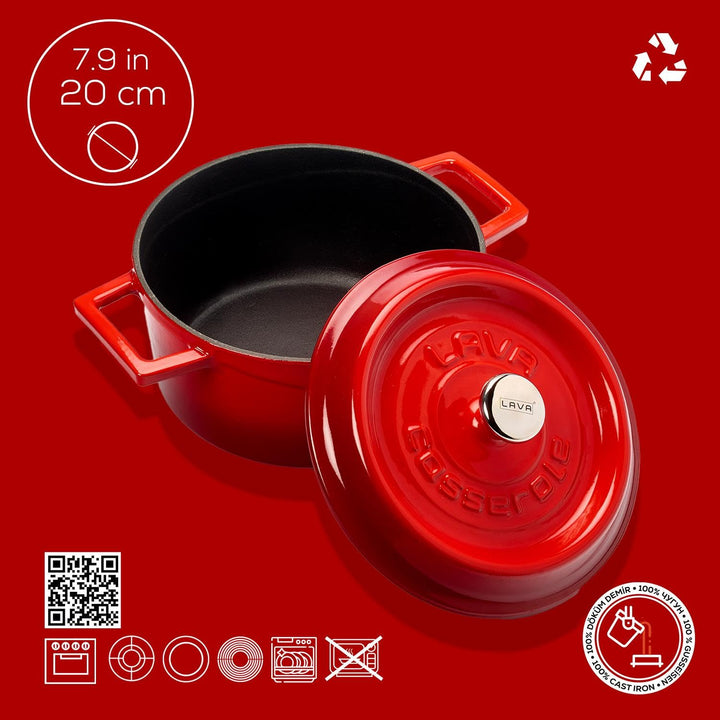 Lava Cooking CASSEROLE ROND 200 MM 2.60 LTR LVYTC20K2R RED/BLACK Rot/Schwarz, Rot/Schwarz