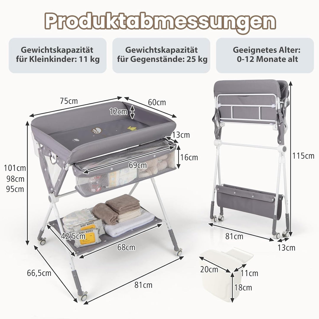 DREAMADE Wickeltisch Klappbar, Tragbare Wickelstation Baby mit Wasserbecken, Aufbewahrungskorb, Sich