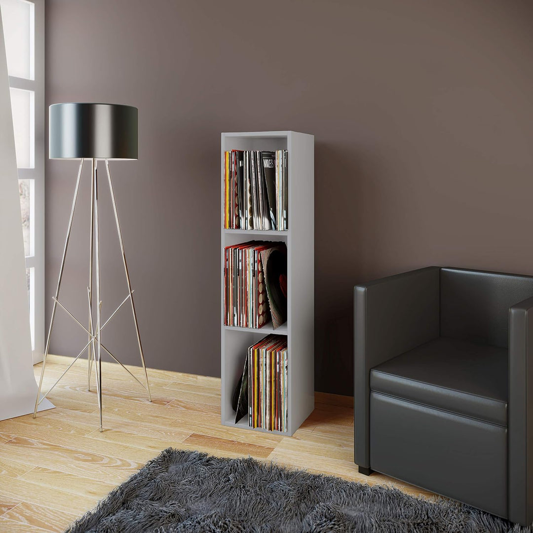 VCM Holz Schallplatten LP Stand Regal Archivierung Ständer Aufbewahrung Platto 3fach Grau, Grau