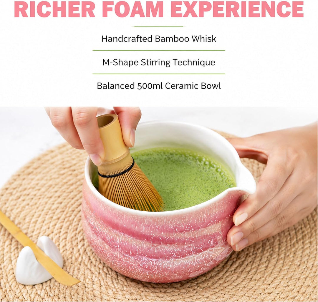 Matcha Set 8 Teilig, Matcha Tee Set Mit Schale, Bambusbesen, Halter, Sieb Und Lührer, Keramik Teeset