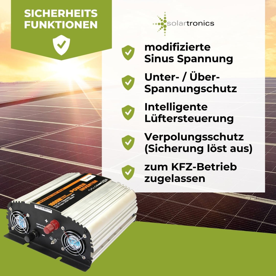 SOLARTRONICS NS1000 Spannungswandler 24V 230V modifizierter Sinus 1000W/2000W Wechselrichter 24V auf