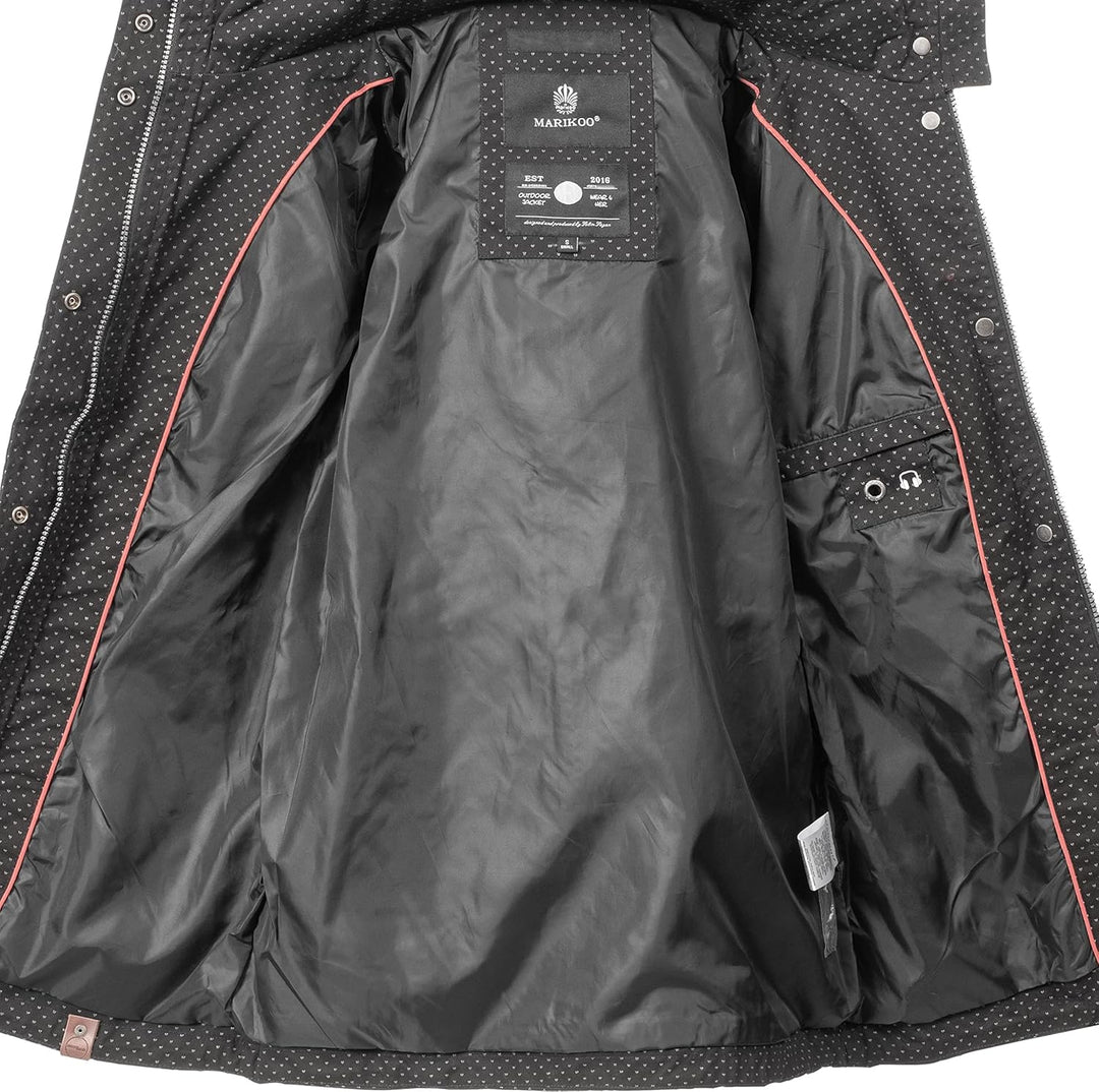 MARIKOO Damen leichte Übergangsjacke Baumwoll-Parka mit Kapuze Nyokoo XS-XXL S Schwarz Dots, S Schwa