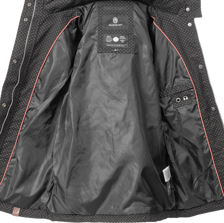 MARIKOO Damen leichte Übergangsjacke Baumwoll-Parka mit Kapuze Nyokoo XS-XXL S Schwarz Dots, S Schwa