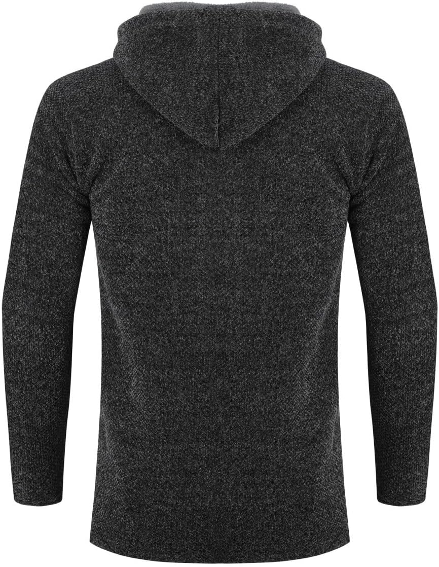 Allthemen Herren Strickjacke mit Kapuze Lang Gefüttert Cardigan Grobstrick Kapuzenjacke Kapuzenpullo