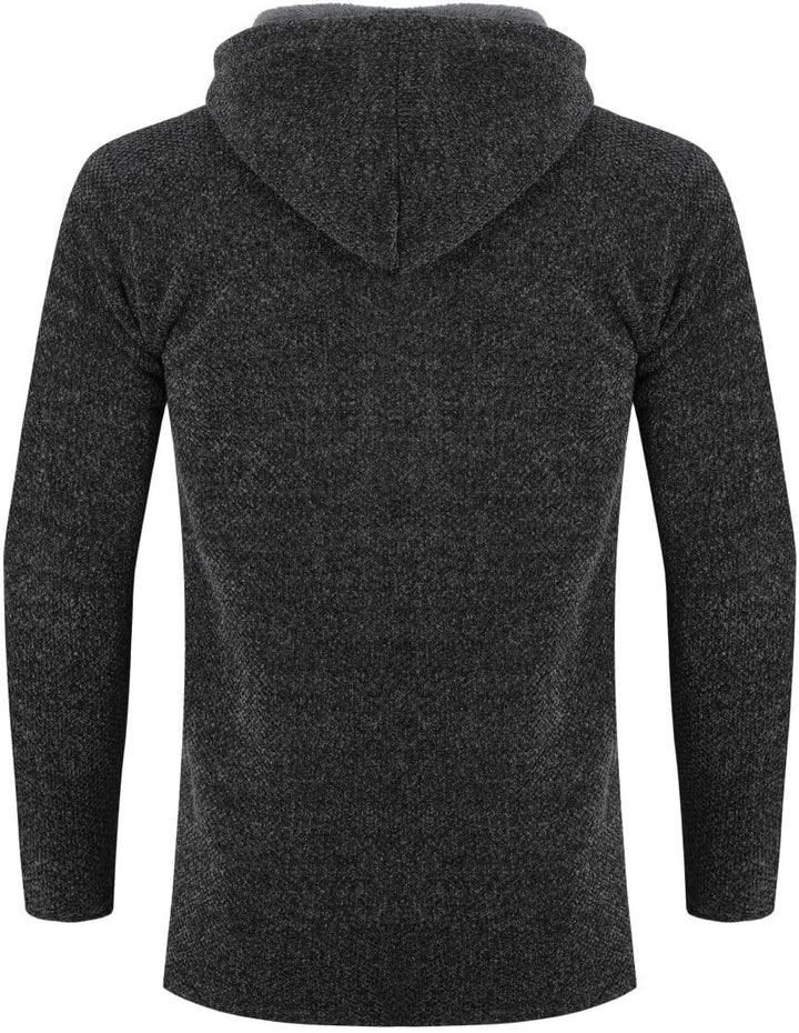 Allthemen Herren Strickjacke mit Kapuze Lang Gefüttert Cardigan Grobstrick Kapuzenjacke Kapuzenpullo