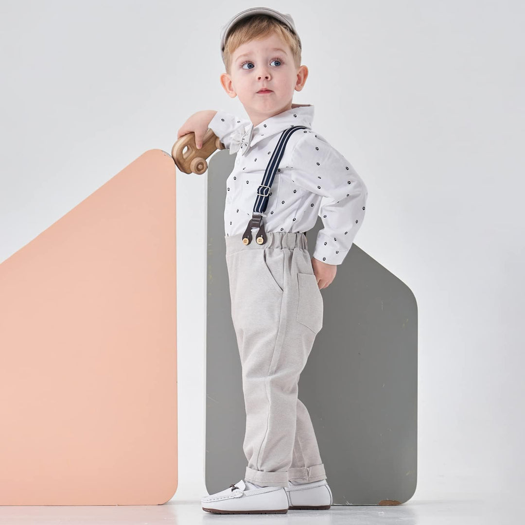 Volunboy Baby Jungen Anzug Set Bekleidung Hemd mit Fliege + Hosenträger Hosen Strampler Anzug 3-6 Mo