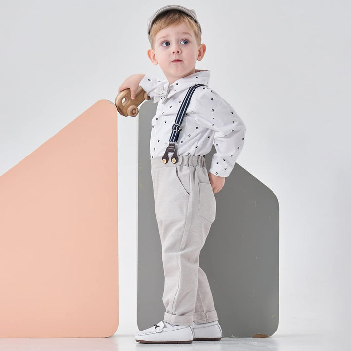 Volunboy Baby Jungen Anzug Set Bekleidung Hemd mit Fliege + Hosenträger Hosen Strampler Anzug 3-6 Mo