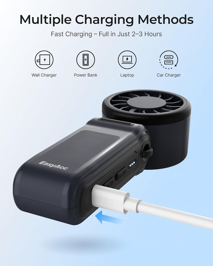 EasyAcc Turbo Handventilator, 5000mAh Turboventilator,20h Laufzeit,3 Geschwindigkeiten, klappbar, tr
