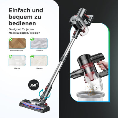 KLiHD Akku Staubsauger Staubsauger Kabellos: 450W/38000Pa mit LED Display Bis zu 55Mins Laufzeit Ant