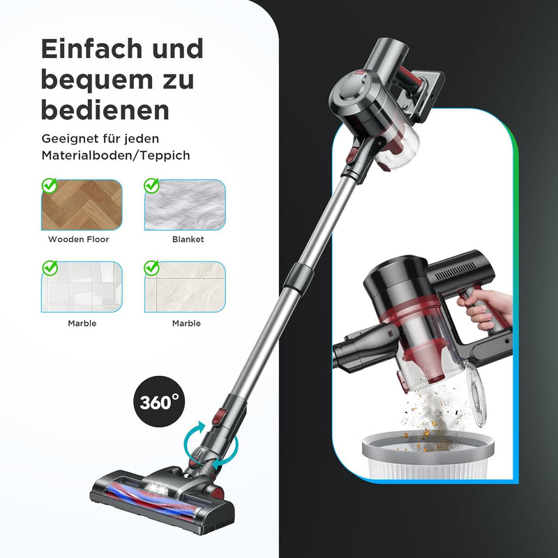 KLiHD Akku Staubsauger Staubsauger Kabellos: 450W/38000Pa mit LED Display Bis zu 55Mins Laufzeit Ant