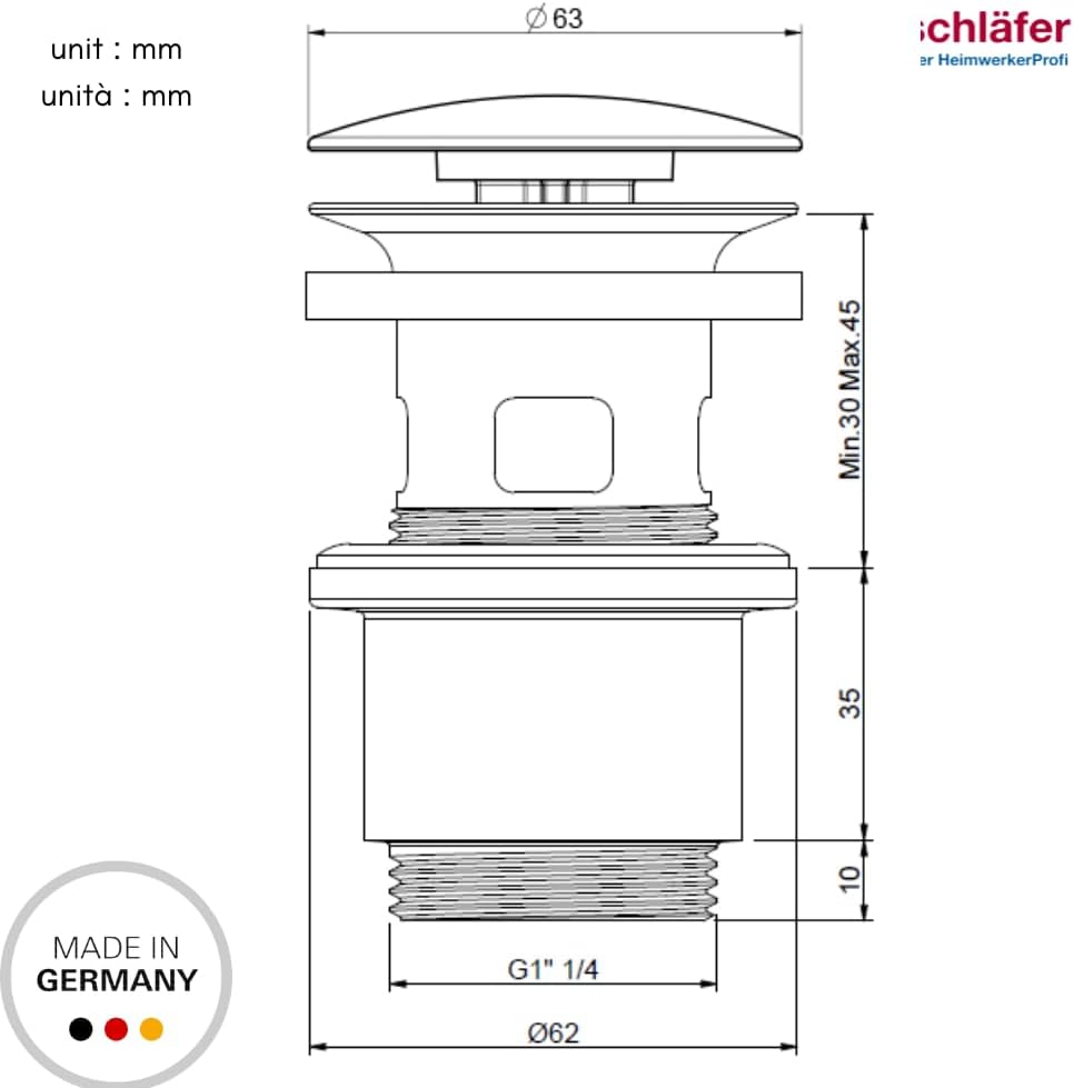 Schläfer 4051003 - Universal Ablaufgarnitur mit Überlauf (Chrom) - Pop Up Ventil für Waschbecken und