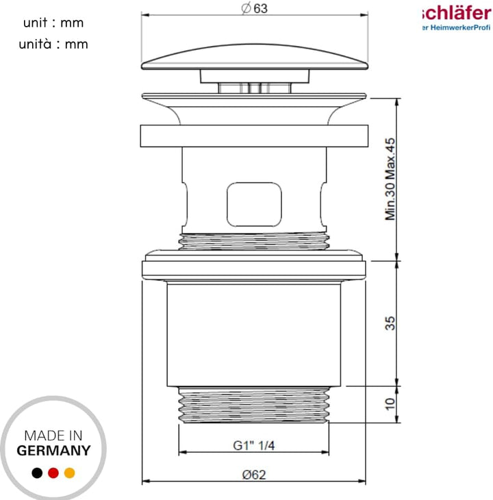 Schläfer 4051003 - Universal Ablaufgarnitur mit Überlauf (Chrom) - Pop Up Ventil für Waschbecken und