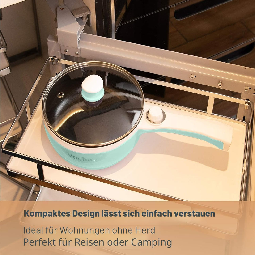Vocha Elektrische Pfannen, 1,5 L Kleine Hot Pot, Antihaft Elektro Bratpfanne für Reise/Wohnheim, Tra