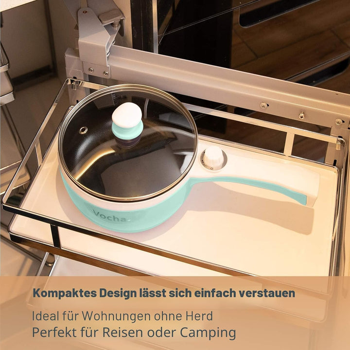 Vocha Elektrische Pfannen, 1,5 L Kleine Hot Pot, Antihaft Elektro Bratpfanne für Reise/Wohnheim, Tra
