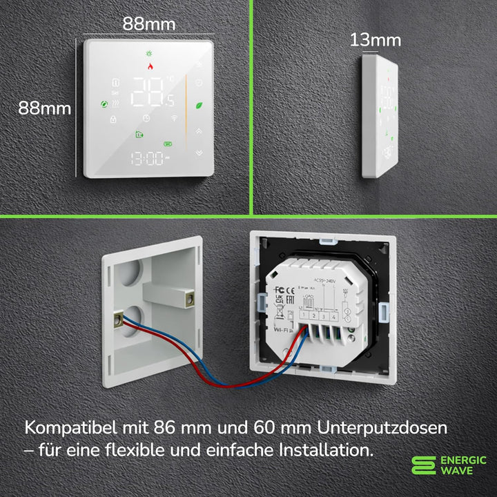 Thermostat für Elektrische Fussbodenheizung - Smart WIFI Programmierbar Raumthermostat Kompatibel mi