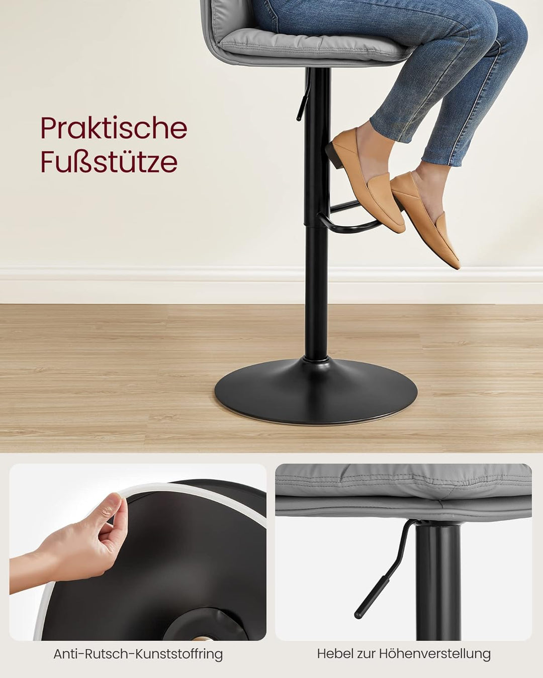 VASAGLE Barhocker 2er Set, Tresenhocker, höhenverstellbare Barstühle mit PU-Bezug, 360°drehbar, Küch