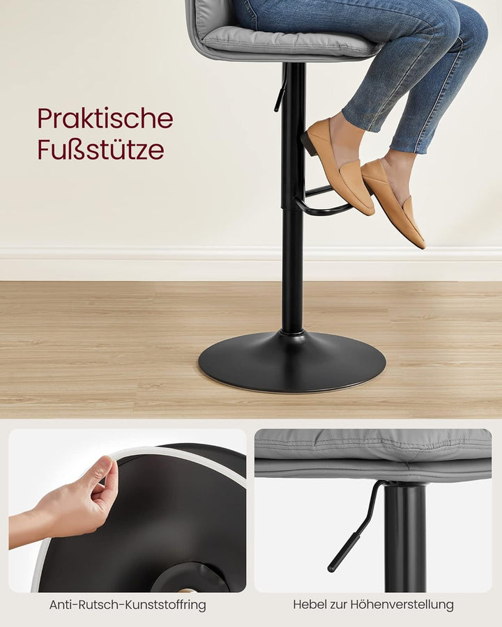 VASAGLE Barhocker 2er Set, Tresenhocker, höhenverstellbare Barstühle mit PU-Bezug, 360°drehbar, Küch