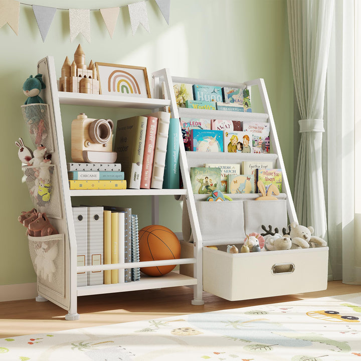 GoTiling Kinder Bücherregal Kinderzimmer Spielzeugregal: Bücherregal mit 1 Aufbewahrungsboxen und 3
