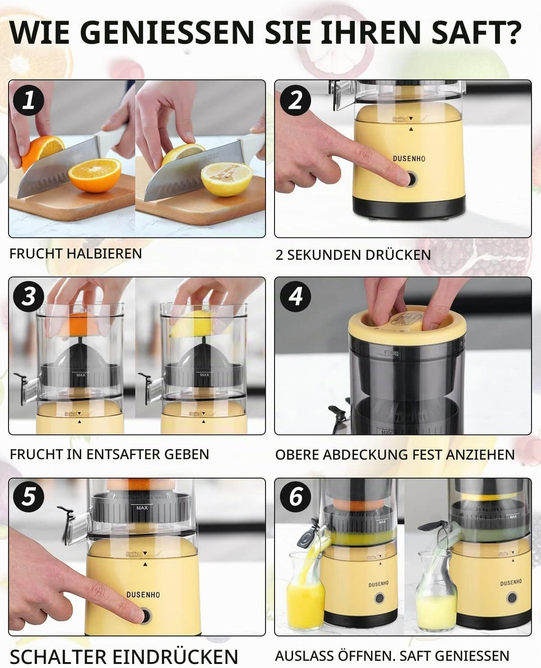 Zitronenpresse Elektrisch Organgenpresse Tragbare USB-Aufladung Juicer Entsafter für Orange, Zitrone