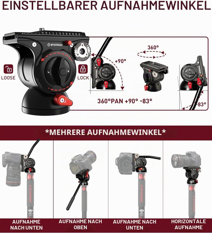 IFOOTAGE Komodo K5S Kamera kugelkopf,Stativköpfe,Videokopf mit Blase Wasserwaage,Fluid-Videoneiger S