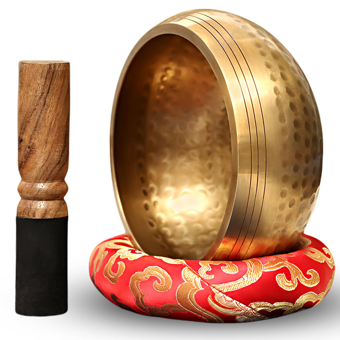 Klangschale, 8cm Messing Klangschale Klein, Singing Bowl Aus Tibet Mit Klangschale, Holzstab, Klangs