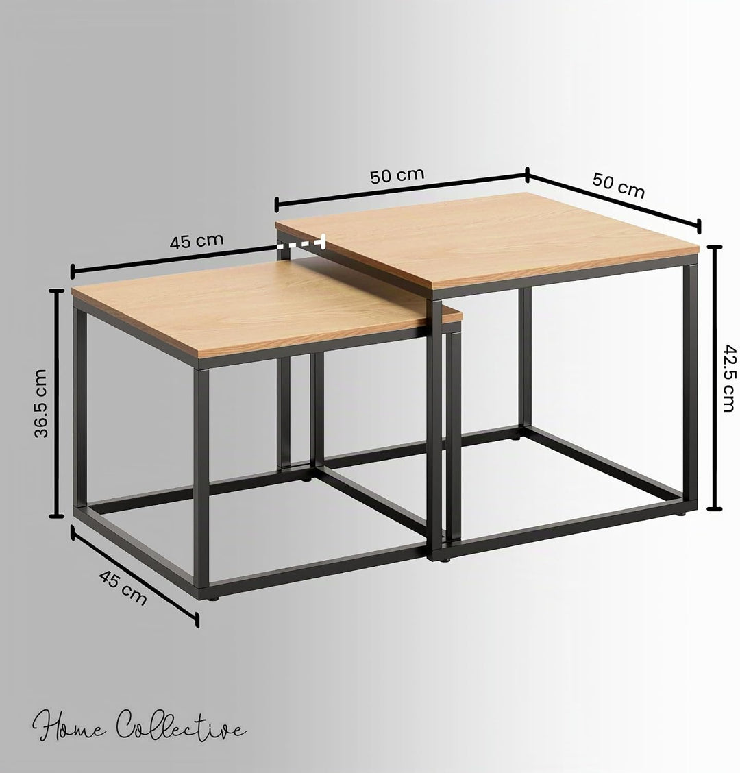 Home Collective Couchtisch 2er Set quadratisch aus Holz, Wohnzimmertisch Modern, Beistelltisch Set 2