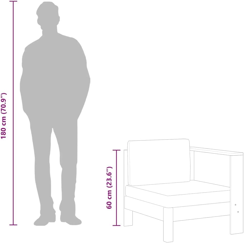 vidaXL Akazienholz Massiv Mittelsofa mit 1 Armlehne Sofa Lounge Gartensofa Einzelsofa Gartenmöbel Lo