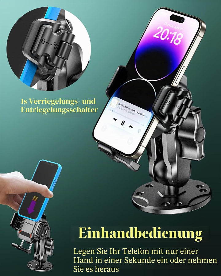 BRCOVAN Handyhalterung mit Vibrationsdämpfer [1s Lock] mit runder Aluminiumbasis und mittellangem Ar