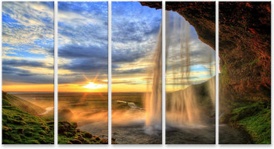 Bild Bilder auf Leinwand Seljalandfoss-Wasserfall bei Sonnenuntergang in HDR Island Wandbild, Poster