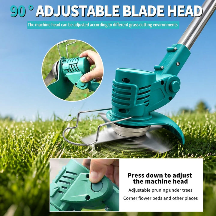 Akku Rasentrimmer, Ersatz für Makita 18V BL1830, inkl.10x Metallklinge &amp; 2X Kreissägeblätter, 90° Dr