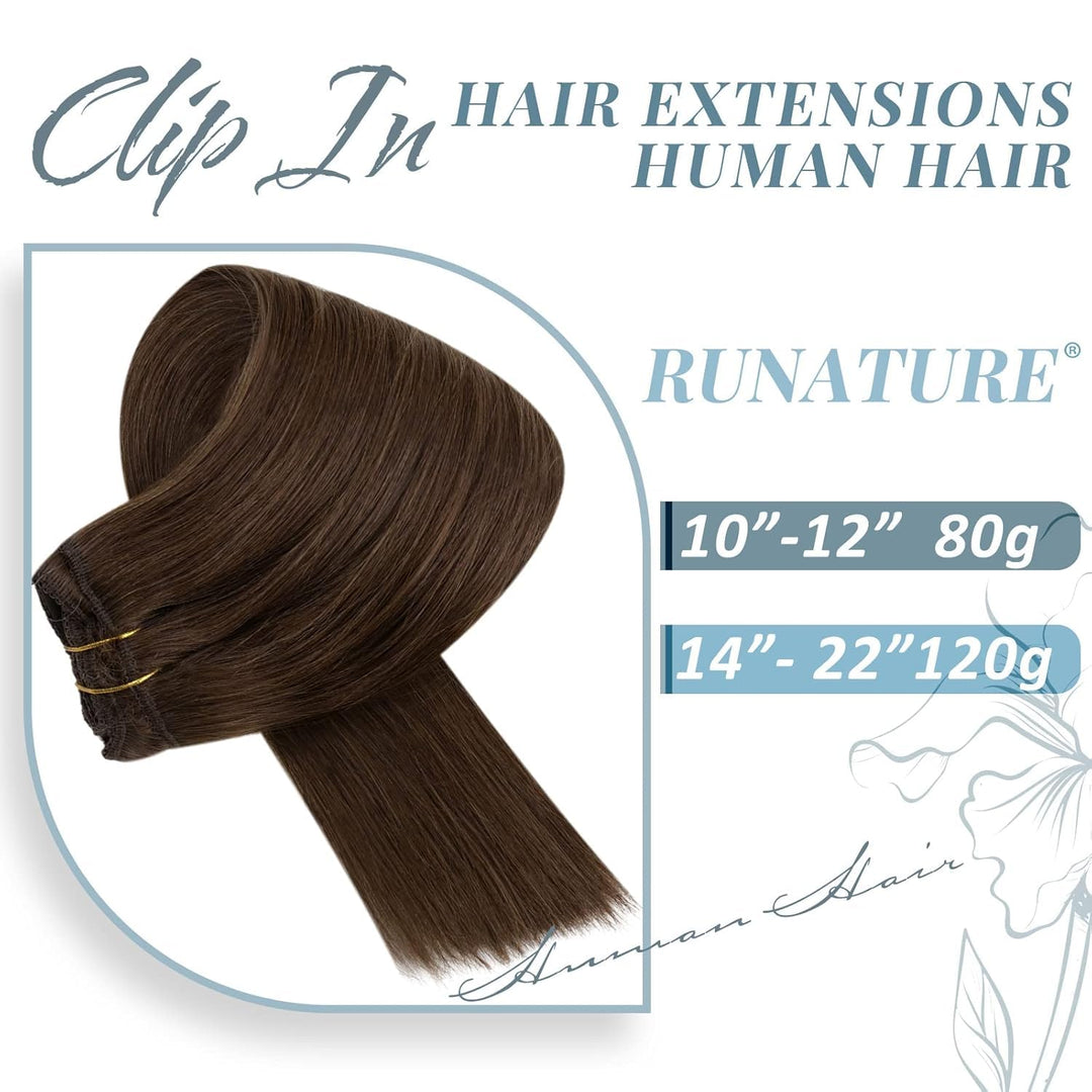 RUNATURE Clip in Echthaar Extensions 45cm Mittelbraun Haarverlängerung Clips in Echthaar Extensions