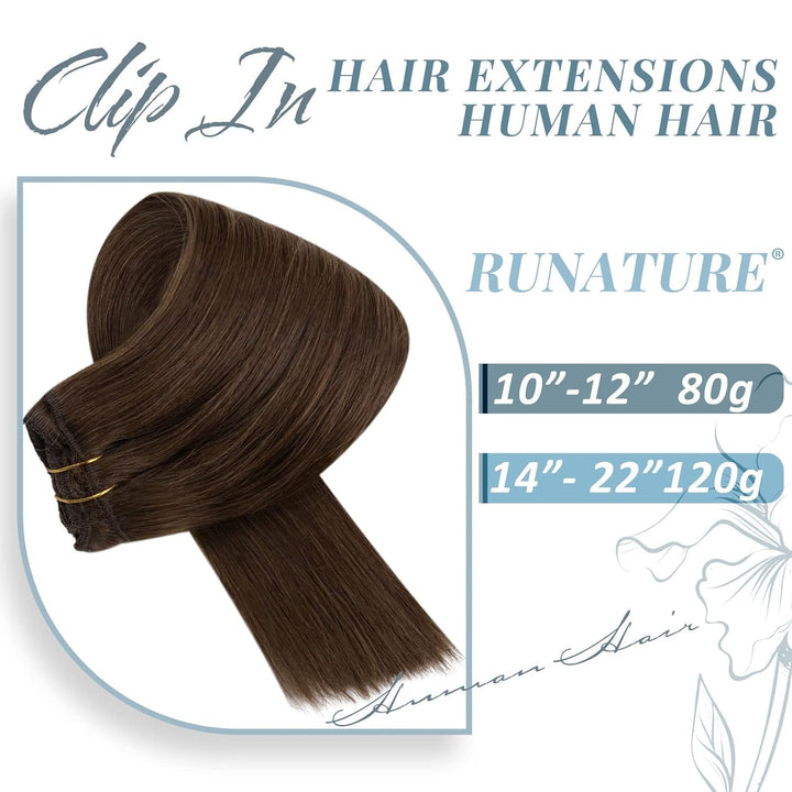 RUNATURE Clip in Echthaar Extensions 45cm Mittelbraun Haarverlängerung Clips in Echthaar Extensions