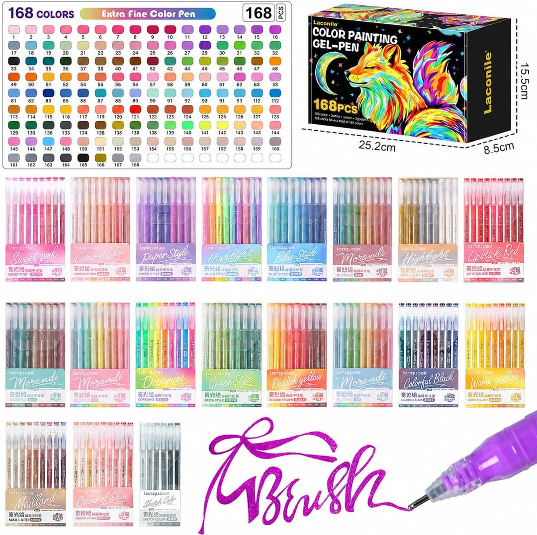 Laconile 168 Farben Glitzerstifte Gel – 0,6mm Feine Spitze Gel Pens Set & Gelstifte Set – Glitzer Ge
