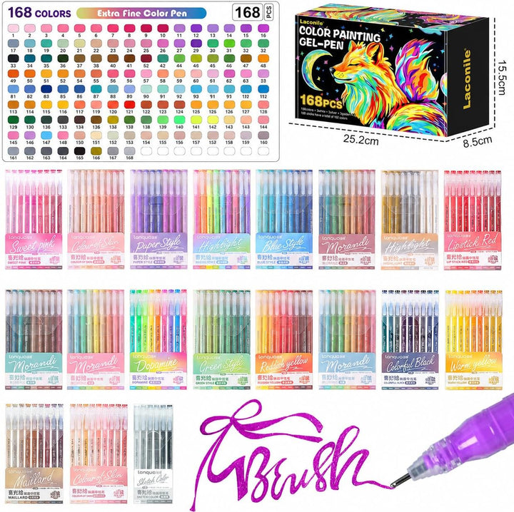 Laconile 168 Farben Glitzerstifte Gel – 0,6mm Feine Spitze Gel Pens Set & Gelstifte Set – Glitzer Ge