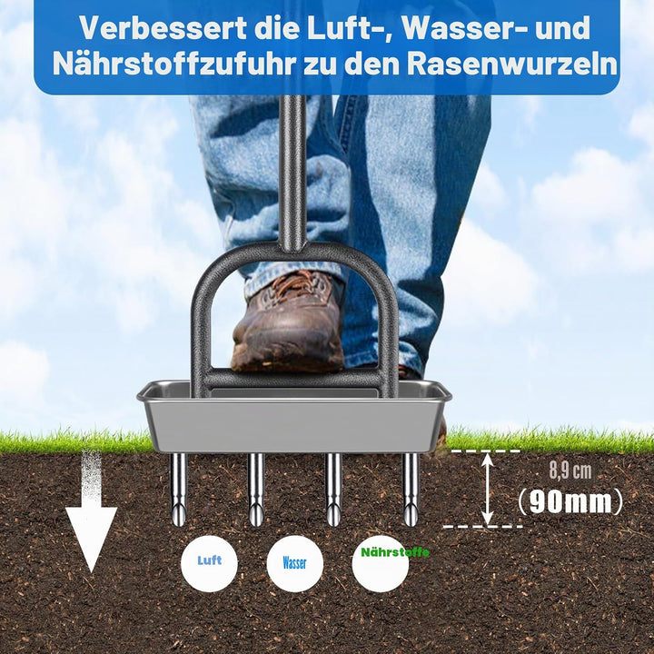 Lifeswell Rasenlüfter, Aerifizierer für Rasen Manuell, Rasenspecht mit Ablageschale und Gartengeräte