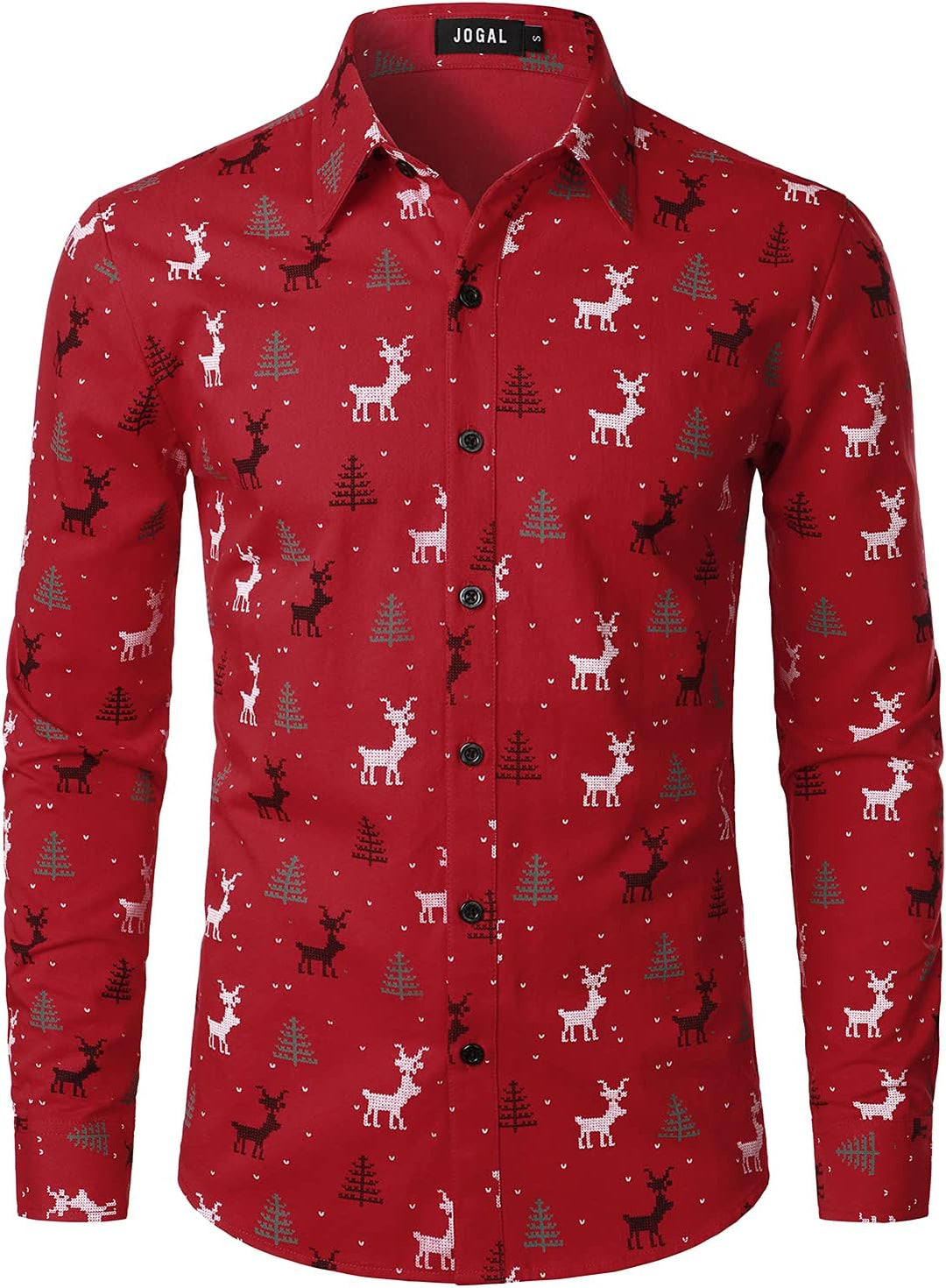 JOGAL Herren Funky Christmas Print Weihnachtsmann Hemd Langarm Button Up Freizeithemd Herren L Rot,