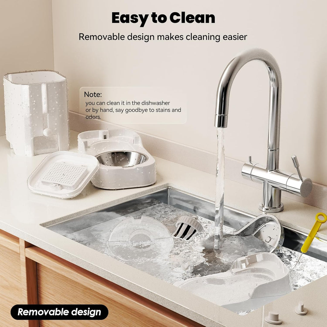 JUNSPOW Automatischer Katzenfutterspender Hund Wassernapfspender Set mit Edelstahlnapf, Einstellbare